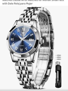 Womens OLEVS Blue Dial Stainless Steel Quartz Watch